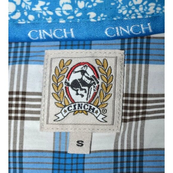 Cinch Men's L Blue Plaid Button Front Western Shirt Contrast Cuffs Cotton Cowboy - Picture 8 of 10
